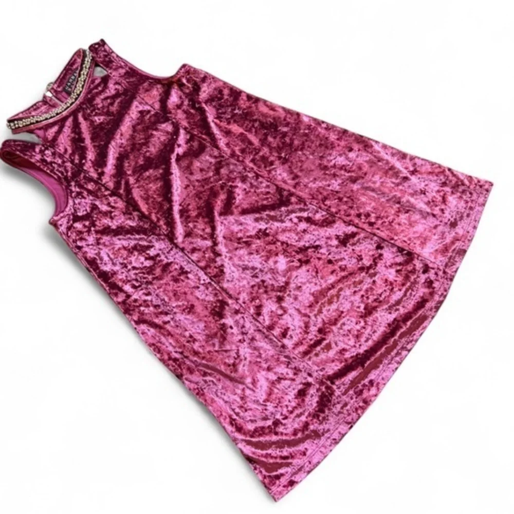Hannah Banana Jeweled Velvet A-Line Holiday Party Dress Fuchsia Pink Girls 10